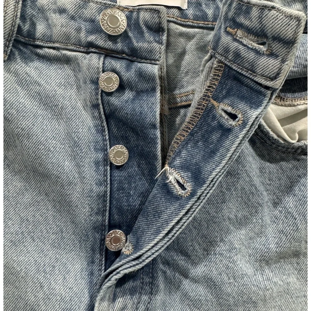 Zara Denim Shorts Womens 10 Blue Light Wash Button Fly Raw Hem Distressed Cutoff